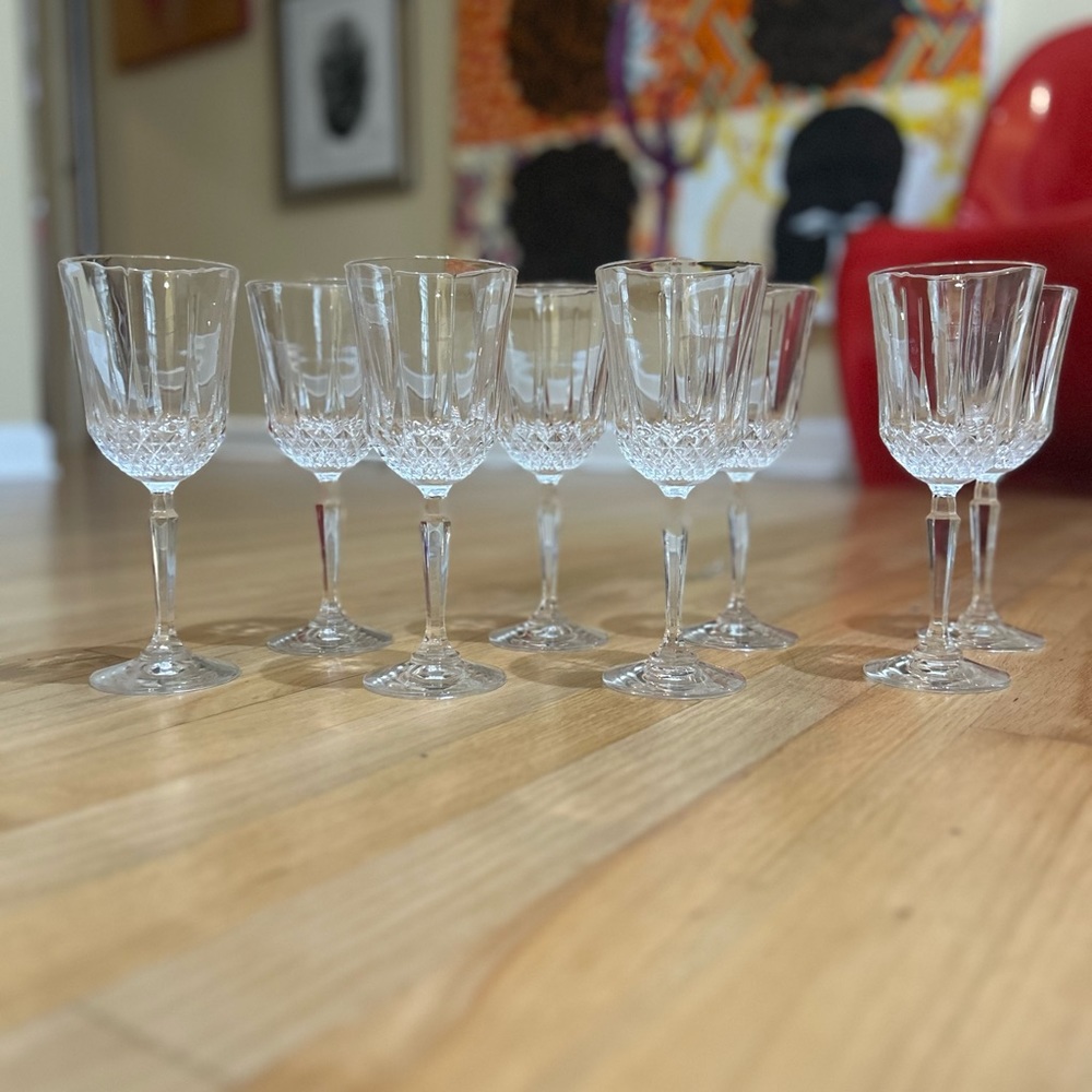 Set of 8 Old American Crystal Lead MCM 1960’s Wine Glasses Stemware